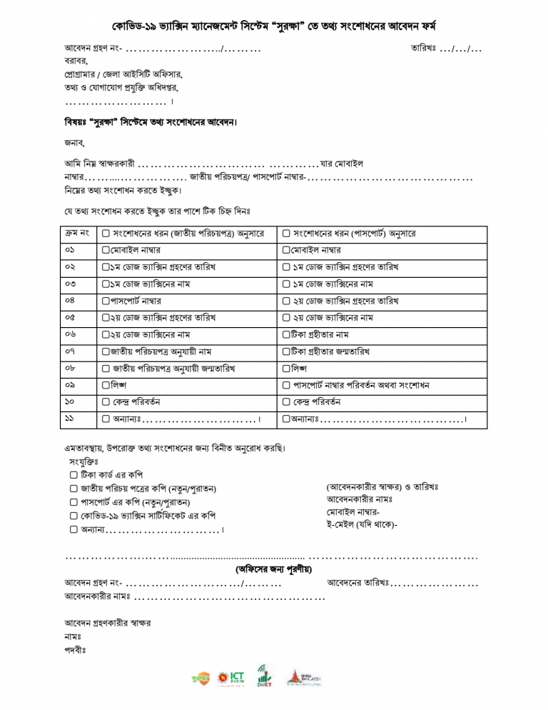 Surokkha Covid19 Information Correction Form