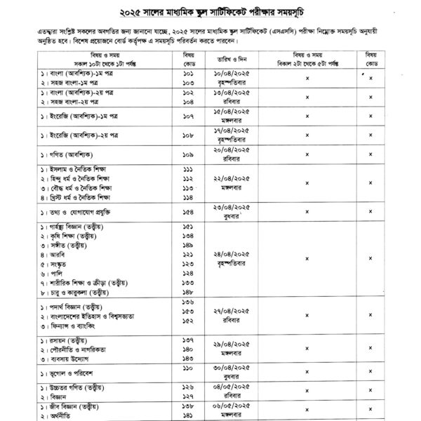 2025 SSC Exam Routine of All Boards in Bangladesh