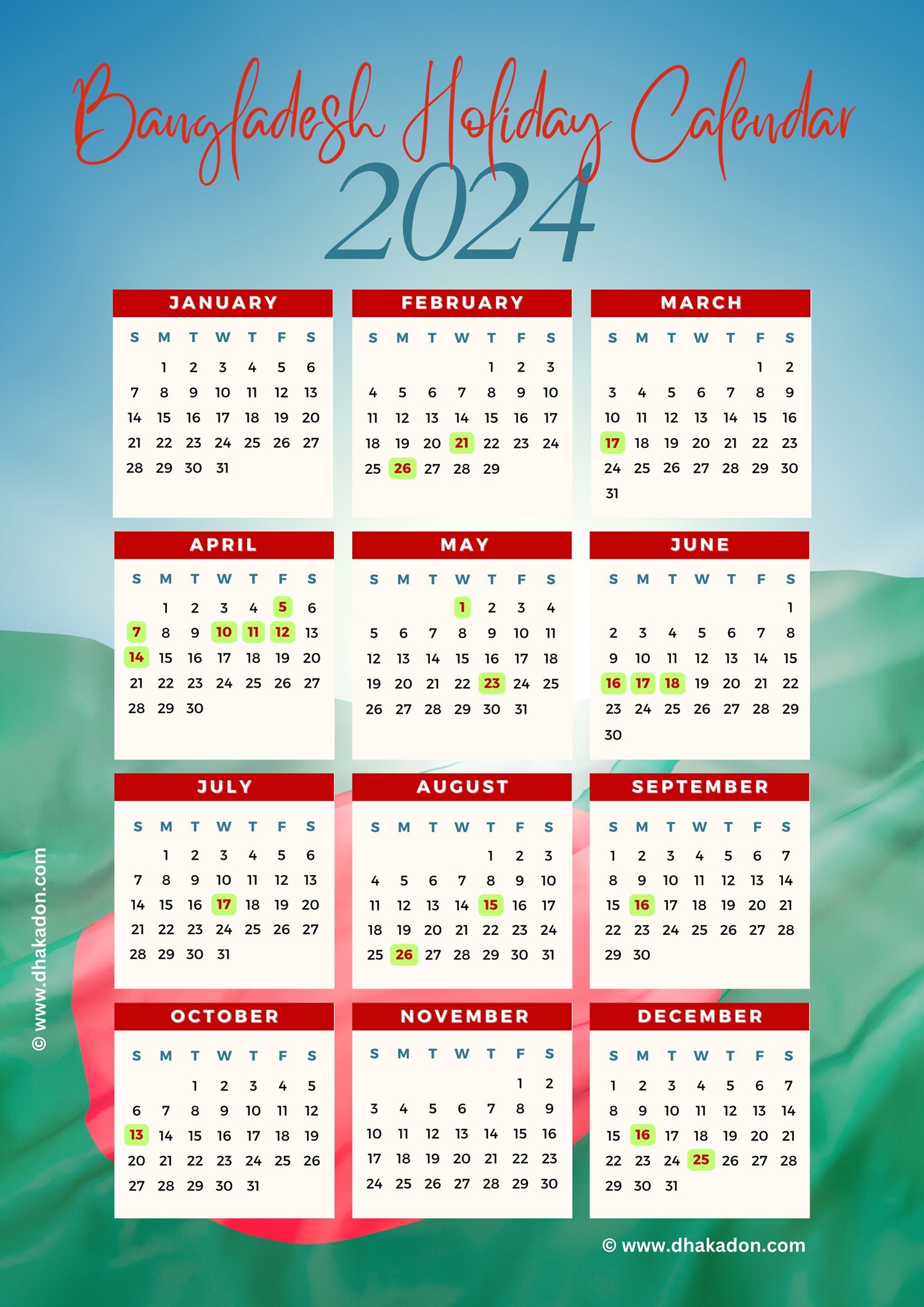 Bangladesh Holiday Calendar 2024
