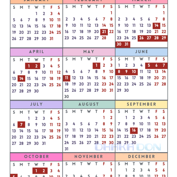 Bangladesh 2025 Govt. Holiday Calendar