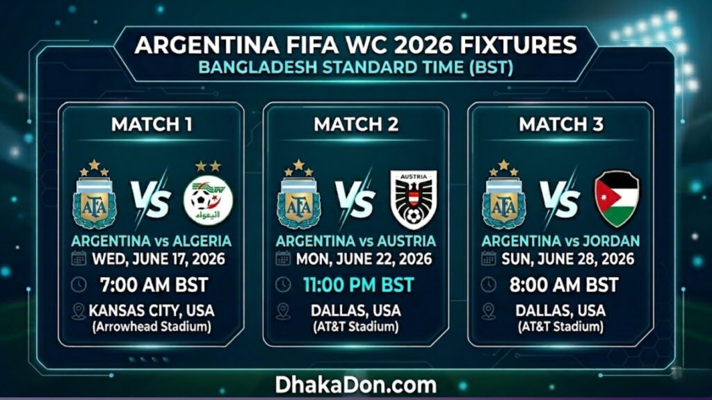 FIFA WC 2026 Argentina Match Schedule in Bangladesh Time