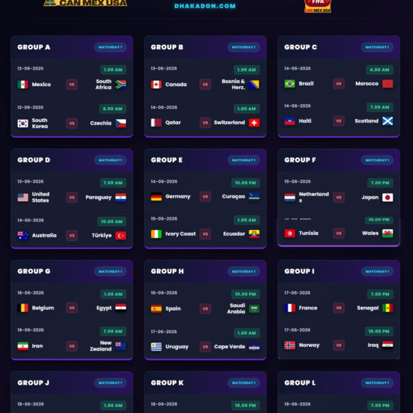 FIFA World Cup 2026 Schedule & Fixtures in Bangladesh Time GMT+6