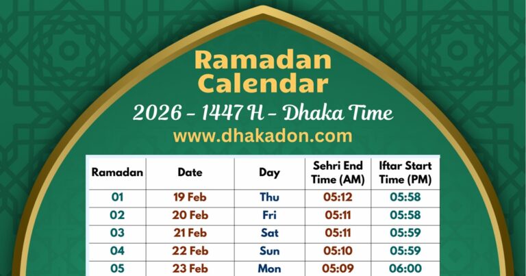 Ramadan Calendar 2026 Sehri Iftar Time in Dhaka Bangladesh