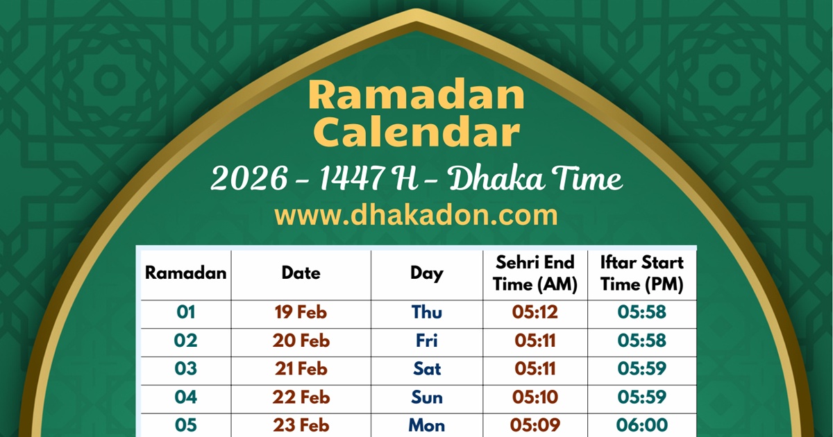 Ramadan Calendar 2026 Sehri Iftar Time in Dhaka Bangladesh