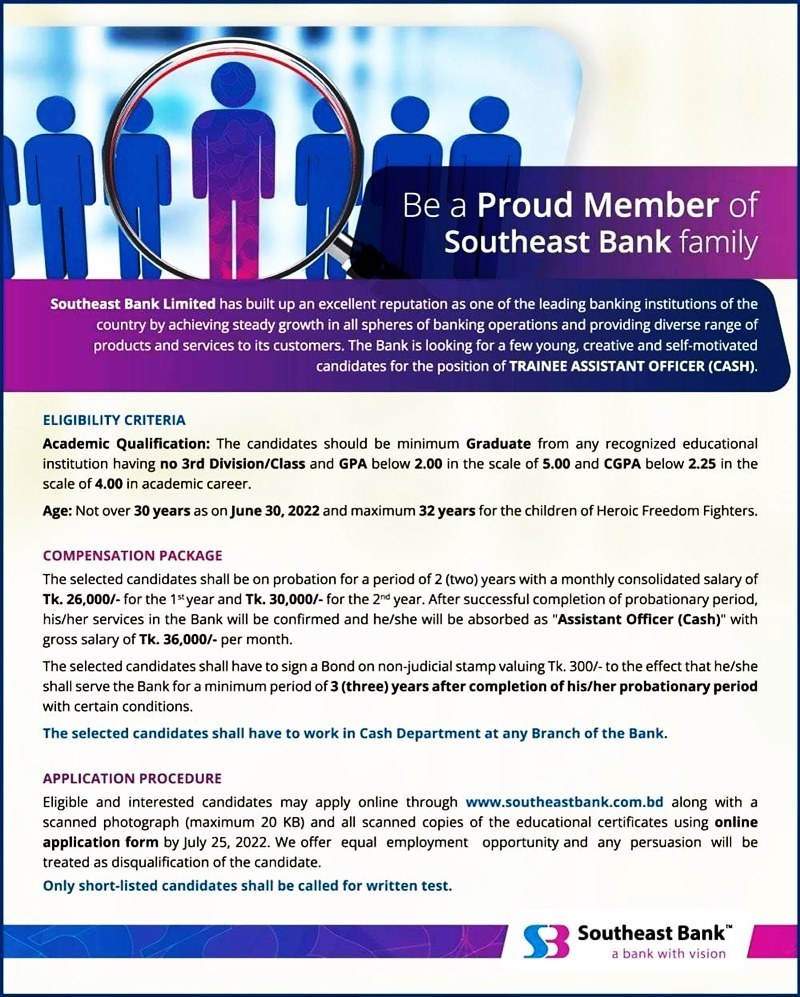 Trainee Assistant Officer (Cash) : Southeast Bank Circular